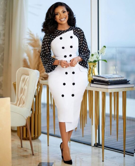 White with poka dots